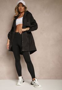 Renee - Czarny Płaszcz Kurtka Wiatrówka z Kapturem Arivina. Okazja: na co dzień. Typ kołnierza: kaptur. Kolor: czarny. Materiał: jeans. Wzór: aplikacja. Styl: casual, elegancki #5