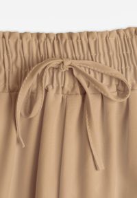 Born2be - Beżowe Szerokie Spodnie z Wysokim Stanem Wiskozą i Gumką w Pasie Criseldas. Okazja: na co dzień, do pracy, na spotkanie biznesowe. Stan: podwyższony. Kolor: beżowy. Materiał: wiskoza. Styl: casual, biznesowy, elegancki #5