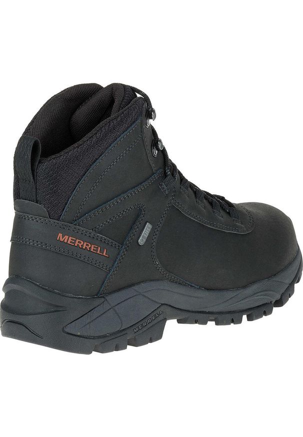 Buty trekkingowe męskie Merrell Vego Mid Leather Waterproof. Wysokość cholewki: za kostkę. Zapięcie: sznurówki. Kolor: czarny. Materiał: tkanina, materiał, skóra, syntetyk. Szerokość cholewki: normalna