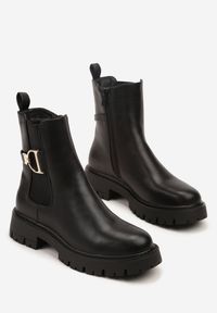 Renee - Czarne Klasyczne Botki Sztyblety Zdobione Metaliczną Aplikacją Laore. Okazja: na co dzień. Kolor: czarny. Materiał: jeans. Wzór: aplikacja. Styl: klasyczny #4