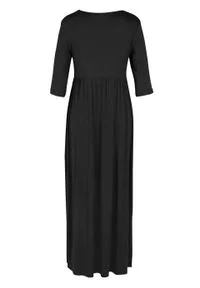 Długa sukienka ze stretchem z okrągłym dekoltem bonprix czarny. Kolor: czarny. Materiał: wiskoza. Długość: maxi #1