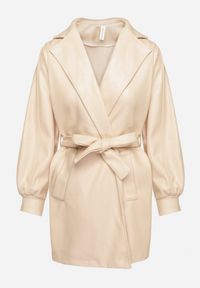 Born2be - Beżowy Płaszcz z Wiązanym Paskiem i Bufiastym Rękawem Imgrucu. Typ kołnierza: kołnierzyk stójkowy. Kolor: beżowy. Materiał: tkanina, jeans. Długość: długie. Sezon: wiosna, jesień #2