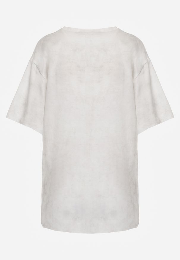 Renee - Biały Oversizowy T-shirt z Bawełny Zdobiony Haftem z Cekinami Marivia. Okazja: na co dzień. Kolor: biały. Materiał: bawełna. Wzór: aplikacja, haft. Styl: elegancki, casual