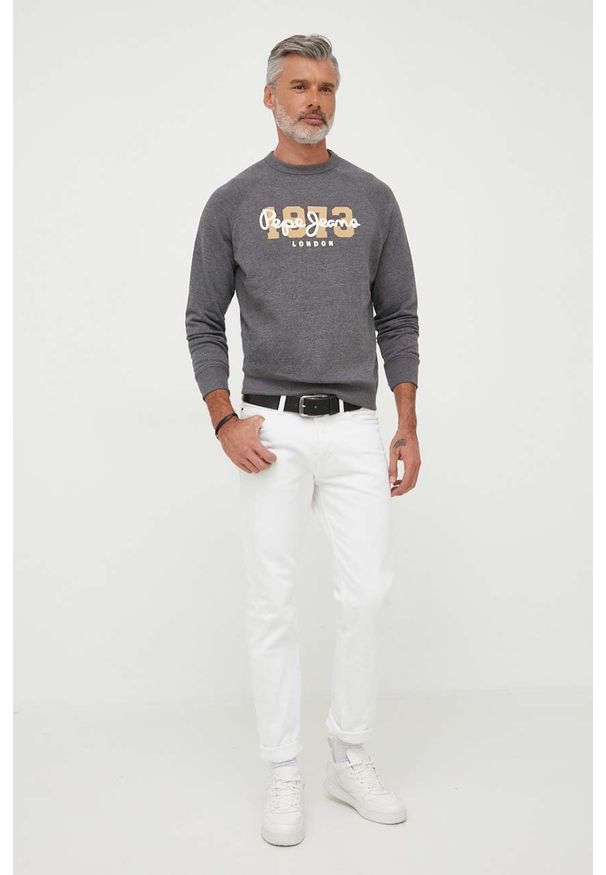Pepe Jeans bluza Meier męska kolor szary z nadrukiem. Kolor: szary. Materiał: prążkowany. Długość rękawa: raglanowy rękaw. Wzór: nadruk
