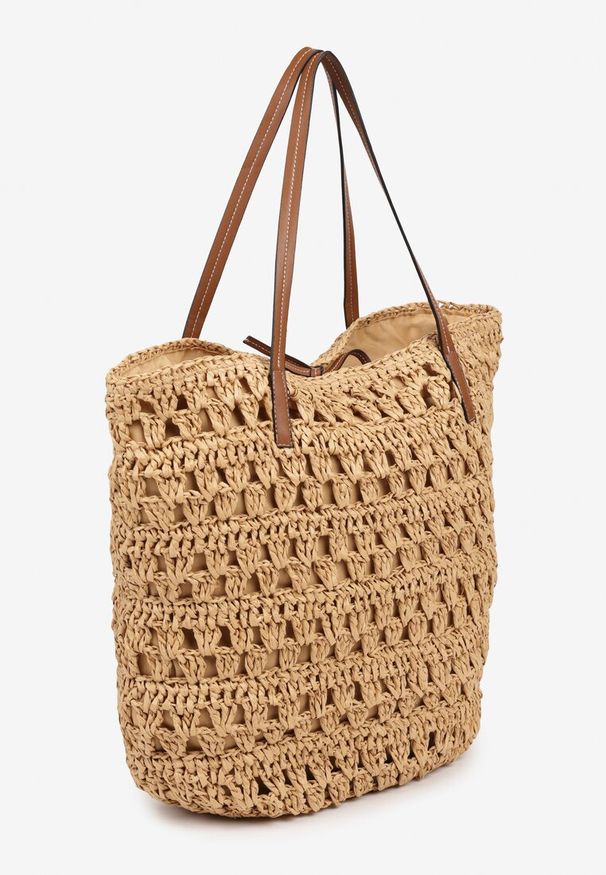 Born2be - Ciemnobeżowa Duża Torebka Plażowa z Plecionki Sepianeva. Kolor: beżowy. Sezon: lato. Rozmiar: duże. Styl: wakacyjny, elegancki, boho, casual