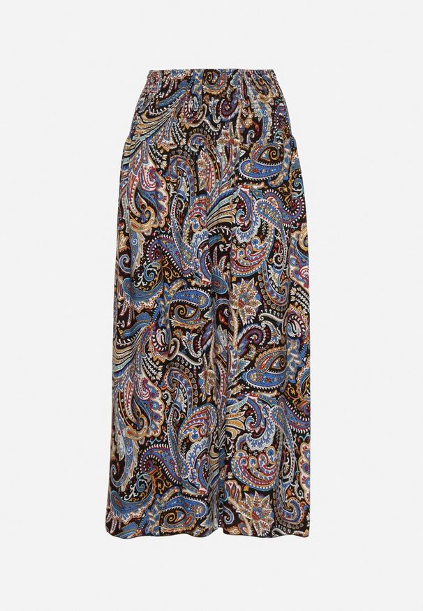 Born2be - Czarne Bawełniane Spodnie Kuloty z Wzorem Paisley Tarrisa. Okazja: na co dzień. Kolor: czarny. Materiał: bawełna. Wzór: paisley. Styl: elegancki, casual