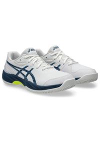 Buty do tenisa dla dzieci Asics Gel-game 9. Zapięcie: sznurówki. Kolor: niebieski, wielokolorowy, biały. Materiał: syntetyk, tkanina, materiał. Szerokość cholewki: normalna. Sport: tenis
