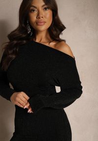 Renee - Czarna Sukienka Taliowana z Wiskozą i Dekoltem w Kształcie Łódki Nialeth. Okazja: na spotkanie biznesowe. Kolor: czarny. Materiał: wiskoza. Styl: biznesowy