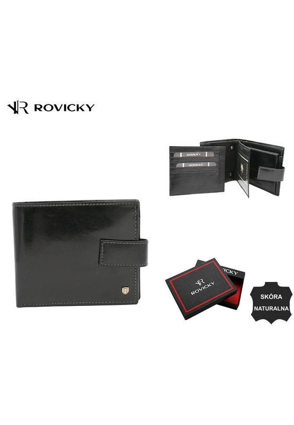 ROVICKY - Portfel skórzany Rovicky 22321L-RVT czarny. Kolor: czarny. Materiał: skóra