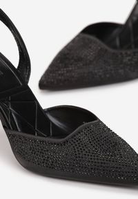 Born2be - Czarne Czółenka Satynowe w Cyrkonie Coxani. Nosek buta: szpiczasty. Zapięcie: pasek. Kolor: czarny. Materiał: satyna. Obcas: na obcasie. Wysokość obcasa: średni #3