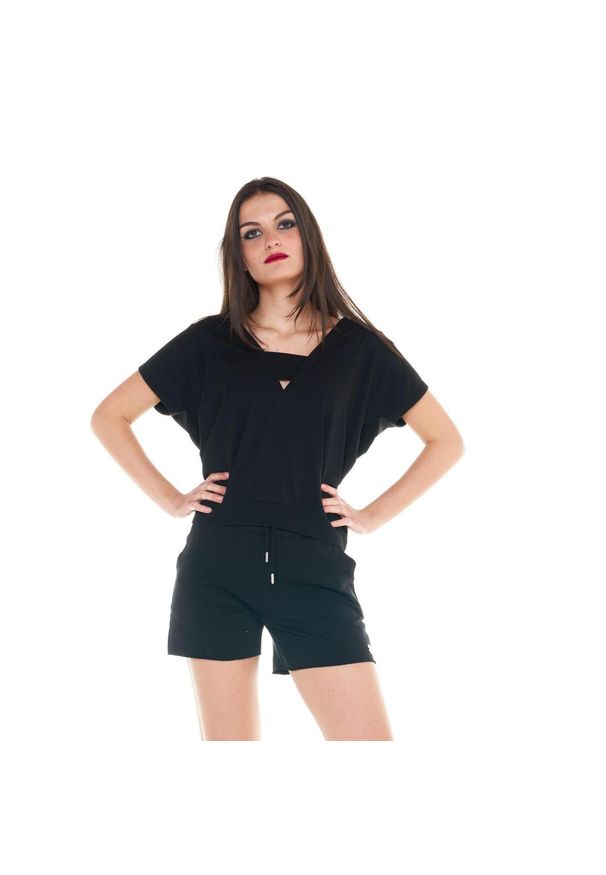 LEONE 1947 APPAREL - Damski T-shirt Cristal Shine o niskim kroju. Kolor: czarny. Materiał: tkanina. Sport: fitness
