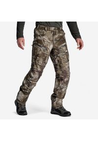 SOLOGNAC - Spodnie Solognac Warm 900 camo treemetic wodoodporne. Kolor: brązowy, zielony, wielokolorowy. Materiał: polar, tkanina, skóra, materiał. Sport: outdoor