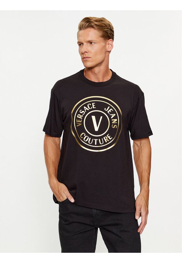 Versace Jeans Couture T-Shirt 75GAHT05 Czarny Regular Fit. Kolor: czarny. Materiał: bawełna