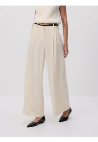 Reserved - Spodnie z szerokimi nogawkami - złamana biel. Materiał: tkanina #1