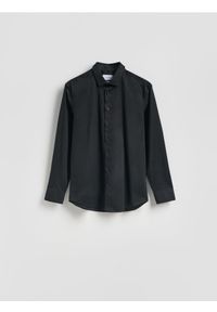 Reserved - Gładka koszula slim fit - czarny. Kolor: czarny. Materiał: tkanina, bawełna. Wzór: gładki