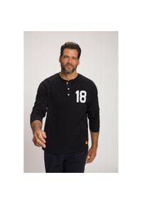 JAY-PI - Męska Koszulka henley długi rękaw piłkarski nadruk plisa guzikowa. Typ kołnierza: typu henley. Kolekcja: plus size. Kolor: czarny. Materiał: materiał, bawełna. Długość rękawa: długi rękaw. Długość: długie. Wzór: nadruk. Sport: piłka nożna
