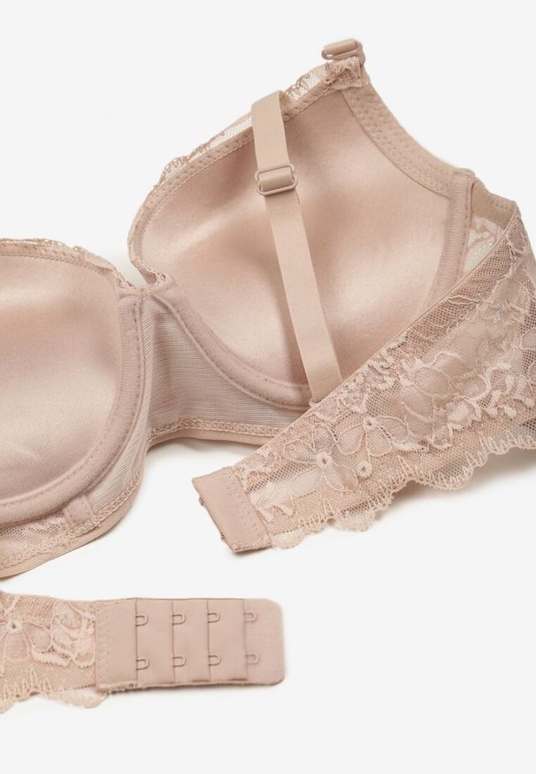 Renee - Jasnoróżowy Biustonosz Push Up Ozdobiony Koronką Temirenna. Kolor: różowy. Materiał: koronka. Rodzaj stanika: push-up. Wzór: aplikacja, koronka
