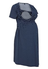 Sukienka ciążowa i do karmienia bonprix ciemnoniebiesko-biały w kropki. Kolekcja: moda ciążowa. Kolor: niebieski. Wzór: kropki #1