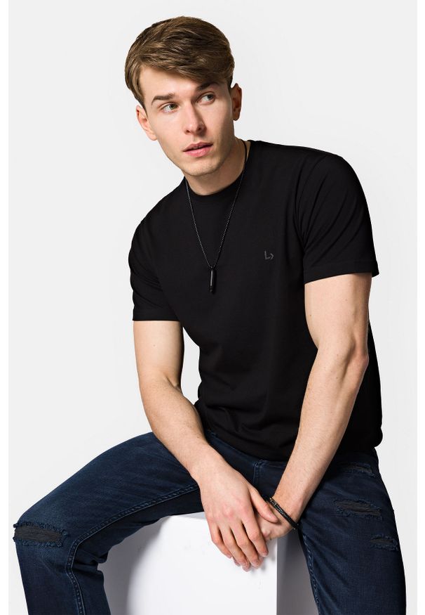 Lancerto - Koszulka Czarna z Bawełną Linus. Kolor: czarny. Materiał: bawełna, elastan