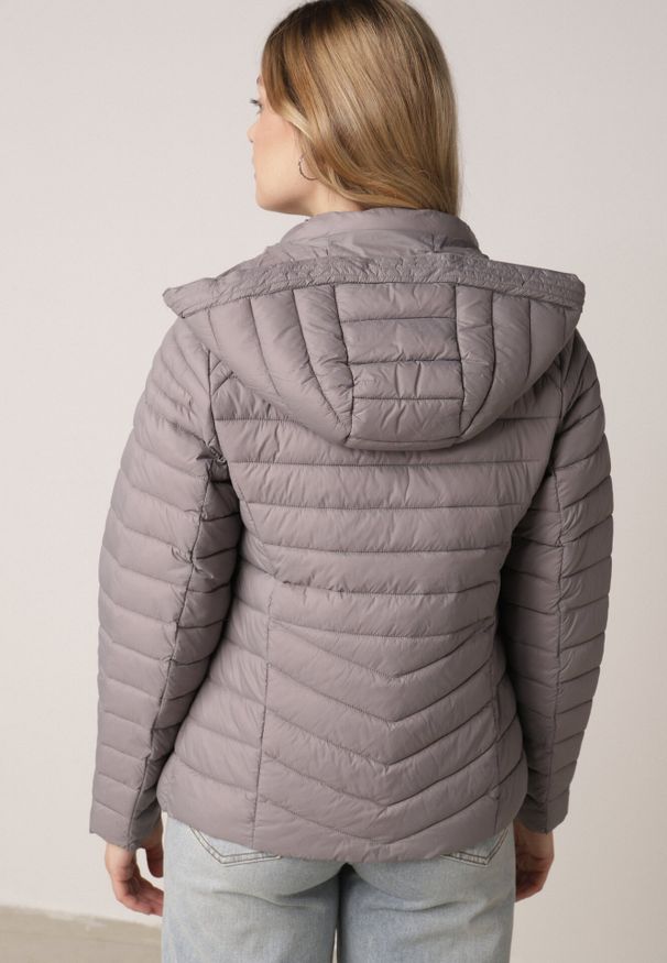 Born2be - Szara Klasyczna Kurtka Przejściowa z Pikowaniem i Odpinanym Kapturem Pretiella. Okazja: na spacer, na co dzień. Kolor: szary. Materiał: jeans, nylon. Styl: klasyczny