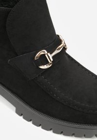 Renee - Czarne Botki w Stylu Loafersów Zdobione Metaliczną Aplikacją Aqianey. Kolor: czarny. Materiał: jeans. Wzór: aplikacja. Styl: klasyczny #6