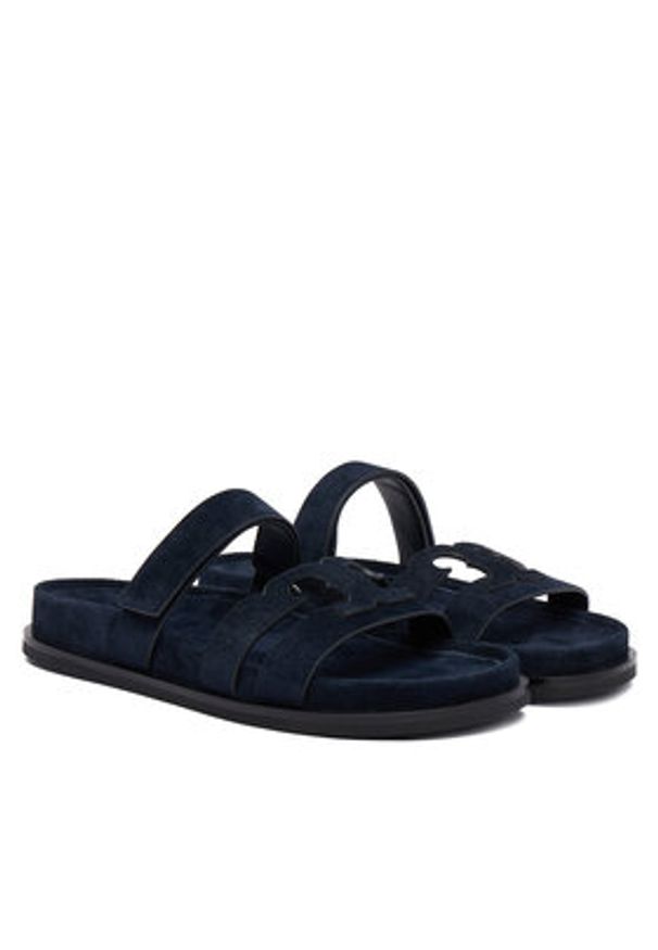 Tory Burch Klapki Ines Sport Slide 163481 Granatowy. Kolor: niebieski. Materiał: skóra, zamsz. Styl: sportowy