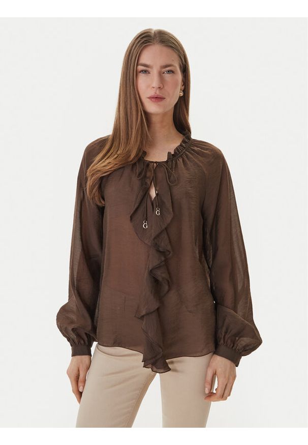 Guess Bluzka W6GH28 W1844 Brązowy Regular Fit. Kolor: brązowy. Materiał: lyocell