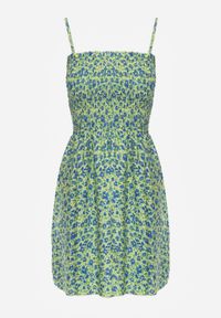 Renee - Jasnozielona Sukienka z Bawełny na Cienkich Ramiączkach z Gumką w Talii Tessinia. Okazja: na co dzień. Typ kołnierza: dekolt w łódkę. Kolor: zielony. Materiał: bawełna. Długość rękawa: na ramiączkach. Typ sukienki: proste. Styl: casual, elegancki, klasyczny, wakacyjny #2