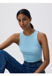 Reserved - Bawełniany top - jasnoturkusowy. Kolor: turkusowy. Materiał: bawełna
