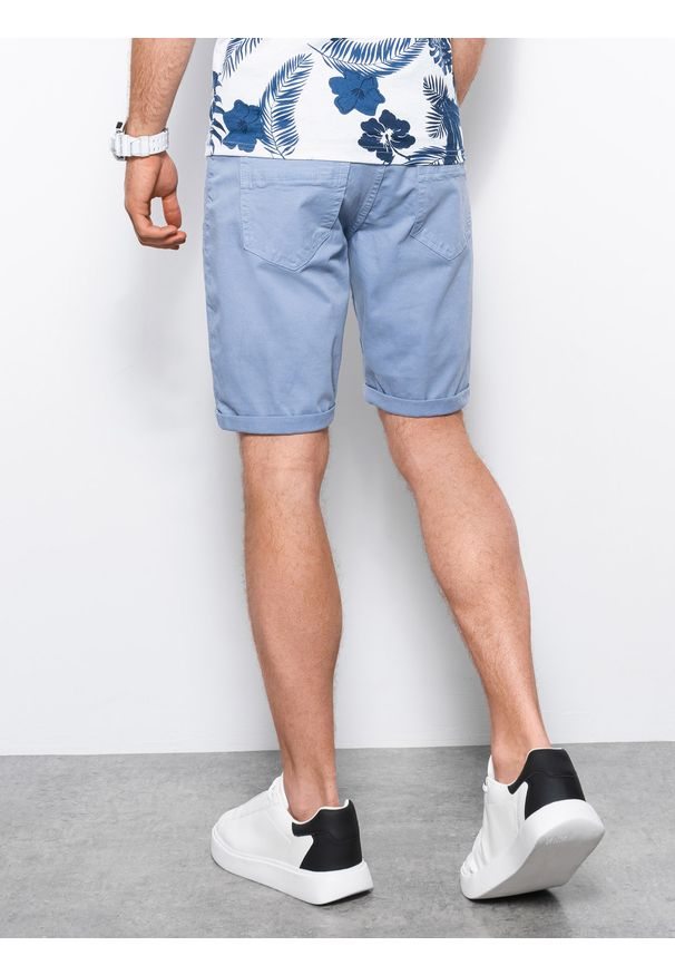 Ombre Clothing - Krótkie spodenki męskie casual W303 - błękitne - XXL. Okazja: na co dzień. Kolor: niebieski. Materiał: elastan, tkanina, bawełna. Długość: krótkie. Sezon: lato. Styl: casual