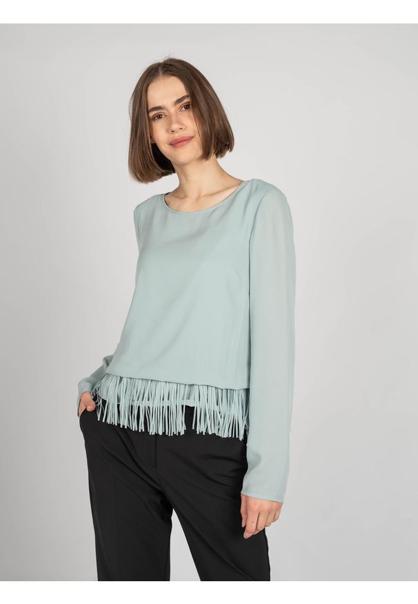 Patrizia Pepe Bluzka | 8C0270/A840 | Kobieta | Niebieski. Okazja: na co dzień. Kolor: niebieski. Materiał: poliester. Długość rękawa: długi rękaw. Długość: długie. Wzór: aplikacja. Styl: casual