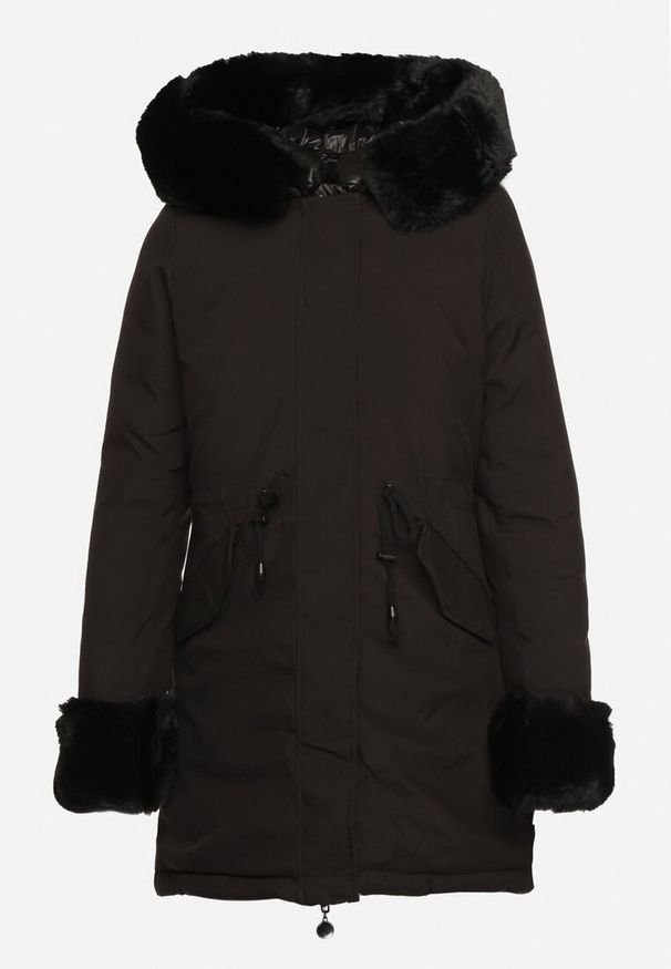 Born2be - Czarna Kurtka Dwustronna Parka z Kapturem i Odpinanym Futerkiem Nevelithra. Okazja: na spacer, na co dzień. Typ kołnierza: kaptur. Kolor: czarny. Materiał: futro. Sezon: zima. Styl: casual, klasyczny