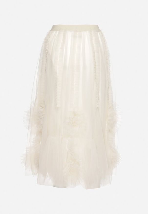 Born2be - Jasnobeżowa Rozkloszowana Spódnica z Transparentnej Tkaniny Ozdobiona Falbanką Ninafri. Kolor: beżowy. Materiał: tkanina. Wzór: aplikacja