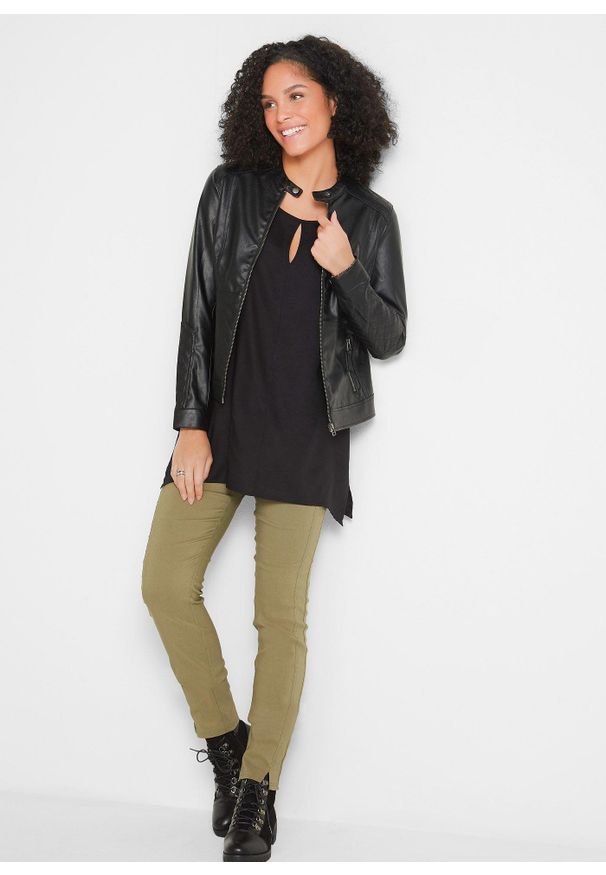 bonprix - Bluzka koszulowa z czystej wiskozy. Kolor: czarny. Materiał: wiskoza. Długość: długie