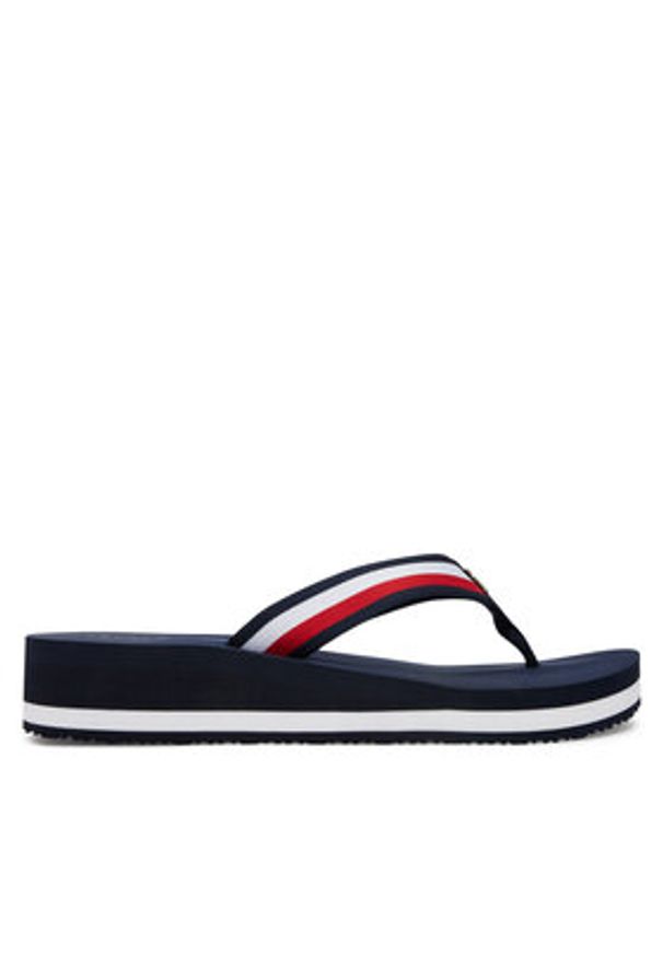 TOMMY HILFIGER - Tommy Hilfiger Japonki Th Corp Mid Wedge Beach Sandal FW0FW08517 Granatowy. Kolor: niebieski. Materiał: materiał