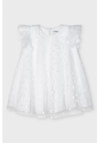 Mayoral - Sukienka dziecięca. Kolor: biały. Materiał: bawełna, materiał, tiul, tkanina, poliester. Długość rękawa: krótki rękaw. Typ sukienki: rozkloszowane. Długość: mini #4