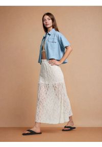 Sinsay - Koronkowa spódnica midi - kremowy. Kolor: kremowy. Materiał: koronka #1