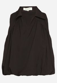 Born2be - Czarna Bluza Rozkloszowana Oversize z Kołnierzykiem Eridwen. Okazja: na co dzień. Typ kołnierza: kołnierzyk klasyczny, dekolt w serek. Kolor: czarny. Długość rękawa: długi rękaw. Długość: długie. Styl: klasyczny, casual #3