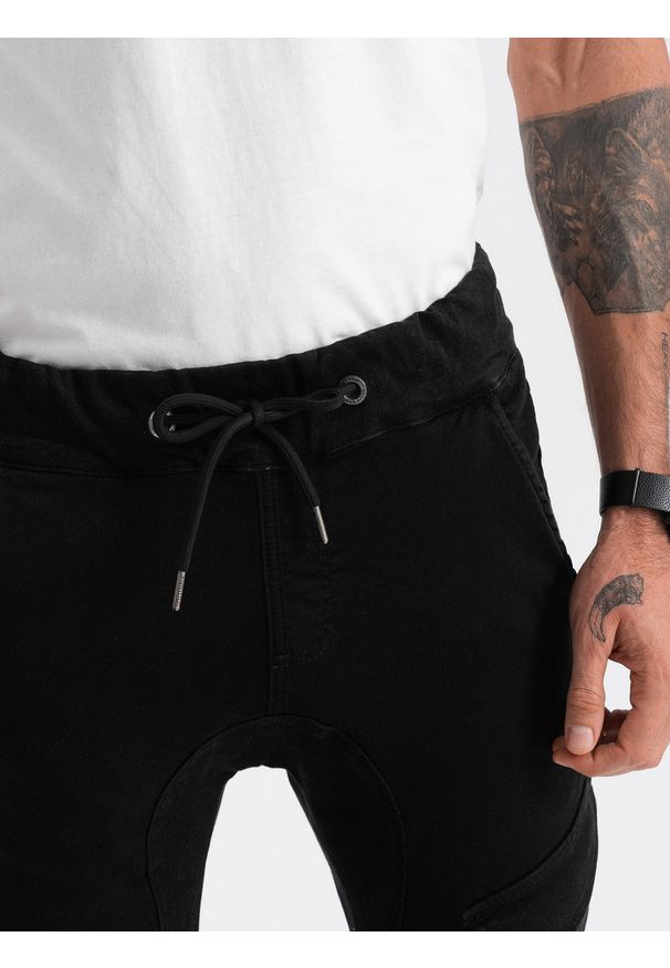 Ombre Clothing - Spodnie męskie JOGGERY z kieszenią cargo - czarne V2 OM-PADJ-0112 - XL. Kolor: czarny. Materiał: bawełna, materiał, poliester, elastan