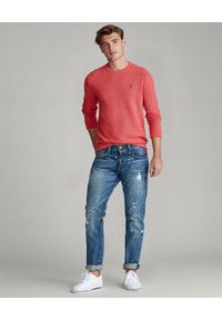 Ralph Lauren - RALPH LAUREN - Czerwony sweter z bawełny Regular Fit Mesh. Typ kołnierza: polo. Kolor: czerwony. Materiał: bawełna, mesh. Wzór: haft, ze splotem. Styl: klasyczny, sportowy #6