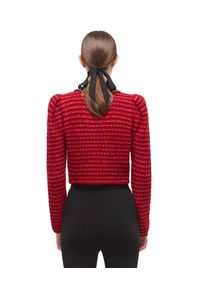 SELF PORTRAIT - Dzianinowy sweter z kryształowymi guzikami. Kolor: czerwony. Materiał: dzianina