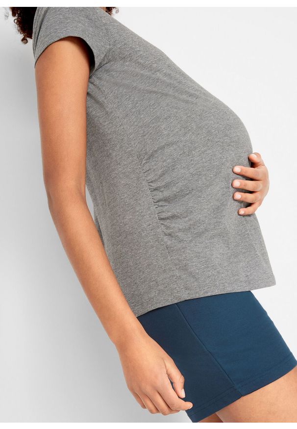 Shirt ciążowy basic (2 szt.) bonprix ciemnoniebieski + szary melanż. Typ kołnierza: dekolt w serek. Kolekcja: moda ciążowa. Kolor: niebieski. Wzór: melanż