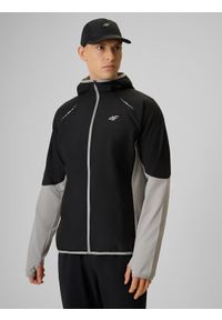 4f - 4F Bluza do biegania regular z kapturem męska - szara L. Typ kołnierza: kaptur. Kolor: szary. Materiał: materiał #1