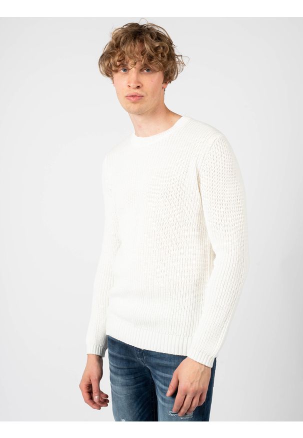 Antony Morato Sweter | MMSW00918-YA100048 | Mężczyzna | Biały. Okazja: na co dzień. Kolor: biały. Materiał: bawełna. Wzór: aplikacja, ze splotem. Styl: casual