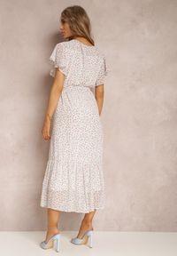 Renee - Biała Sukienka Antiala. Kolor: biały. Materiał: materiał. Wzór: kwiaty. Styl: klasyczny. Długość: midi #4