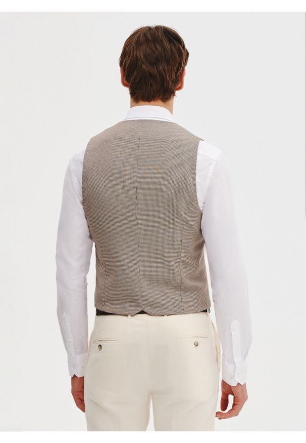 Pako Lorente - PAKO LORENTE - Dwurzędowa kamizelka męska w drobną kratę. Materiał: poliester, wiskoza, elastan. Styl: młodzieżowy, elegancki