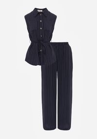 Born2be - Granatowy Wiskozowy Komplet Szerokie Spodnie i Koszula Bez Rękawów z Wiązaniem Zanran. Kolor: niebieski. Materiał: wiskoza #2