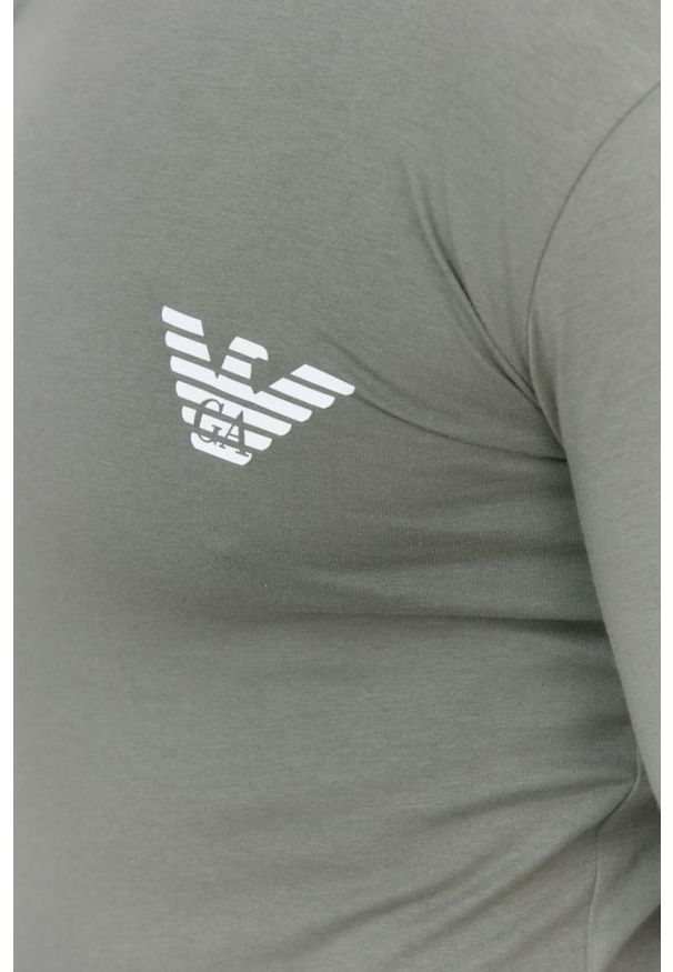 Emporio Armani - EMPORIO ARMANI Zielony longsleeve męski z logo, Rozmiar XL. Kolor: zielony. Materiał: prążkowany. Długość rękawa: długi rękaw. Wzór: nadruk