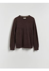 Reserved - Strukturalny sweter z wełną - ciemnobrązowy. Kolor: brązowy. Materiał: wełna