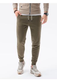 Ombre Clothing - Spodnie męskie dresowe P865 - oliwkowe - XXL. Kolor: oliwkowy. Materiał: dresówka